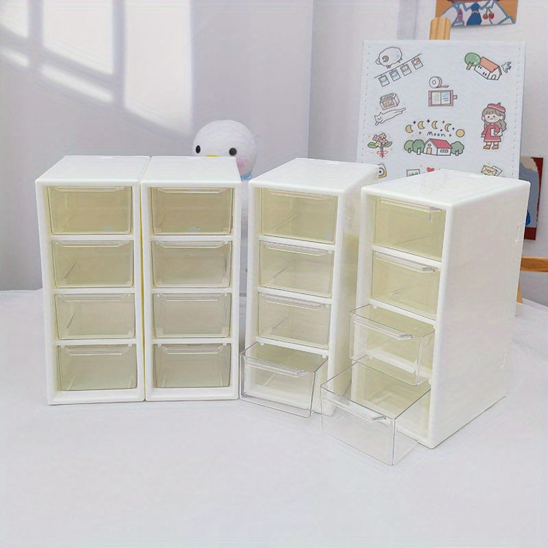 1pc Transparent Drawer Four grid Desktop Storage Box For Cosmetics