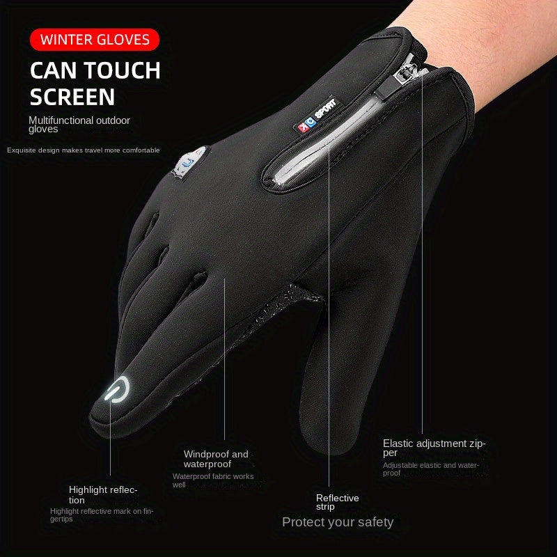 Warm Windproof Cycling Gloves Touch Screen Zipper Fall Winter Outdoor Sports