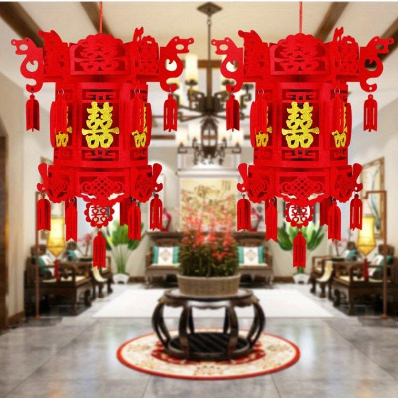 2pcs Small Fu Character Red Lantern Wedding Chinese Year Decoration
