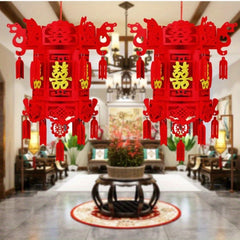 2pcs Small Fu Character Red Lantern Wedding Chinese Year Decoration