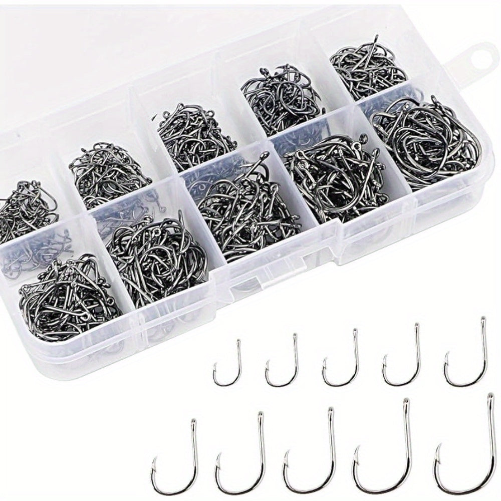 500pcs Mixed Sizes Fishing Hook Set Barbed Hooks With Eye Fishing Tackle