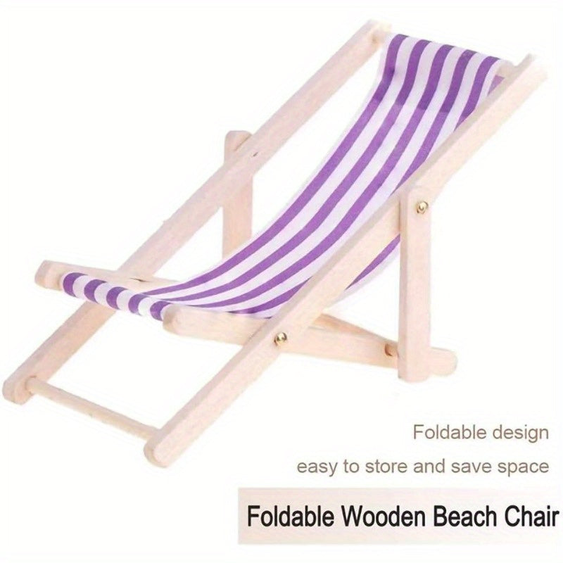 4pcs Foldable Wooden Beach Chair Dollhouse Furniture