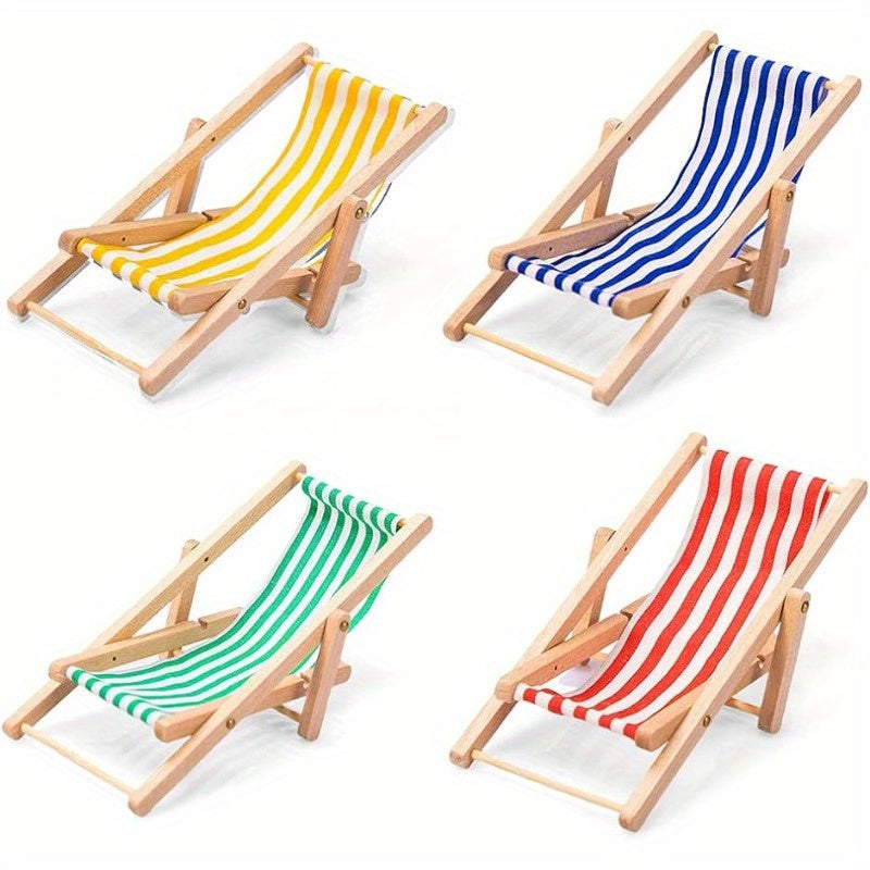 4pcs Foldable Wooden Beach Chair Dollhouse Furniture