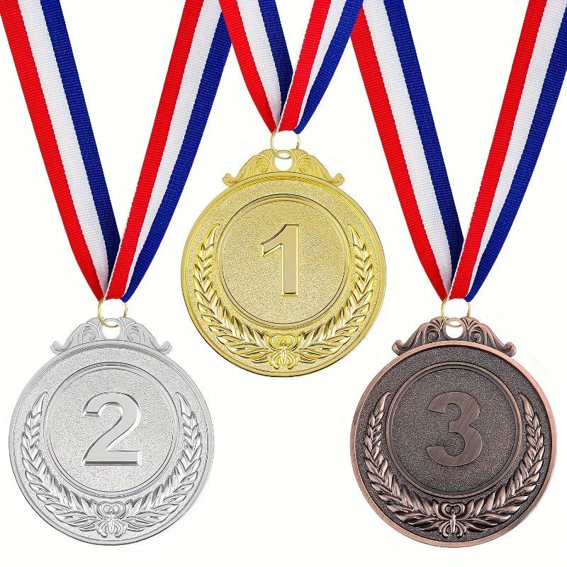 3pcs Style Medals Golden, Silver, Bronze with Neck Ribbon