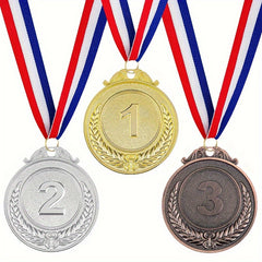3pcs Style Medals Golden, Silver, Bronze with Neck Ribbon