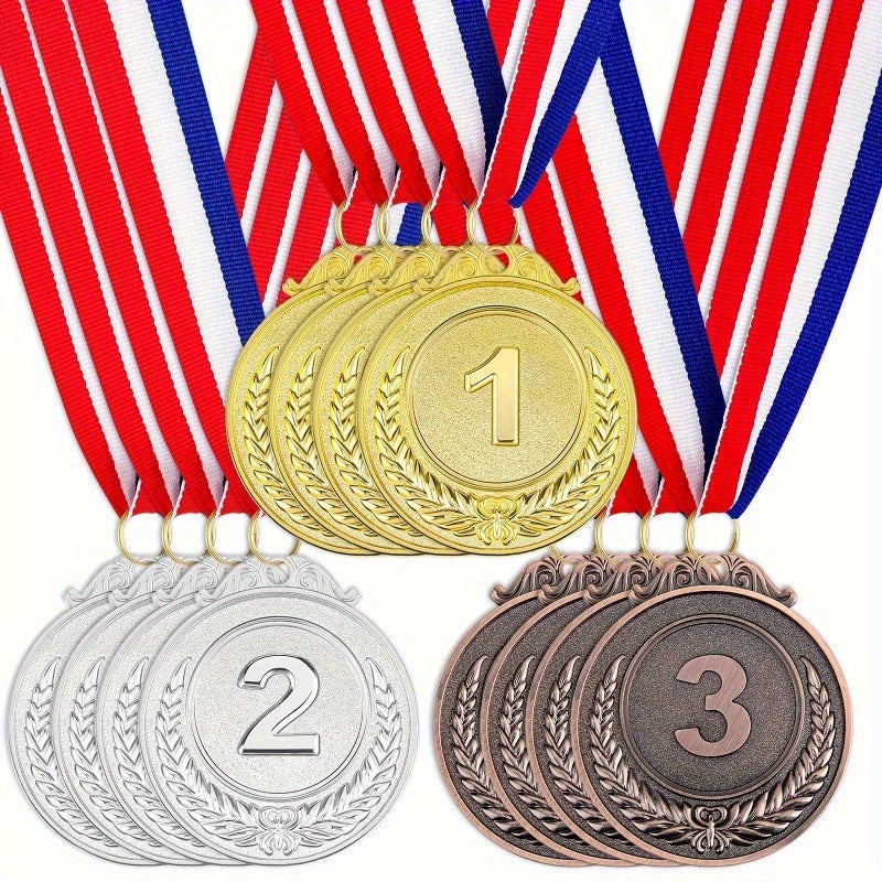 3pcs Style Medals Golden, Silver, Bronze with Neck Ribbon