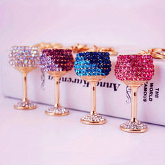 Rhinestone Water Cup Keychain Metal Key Chain Keyring Pendant