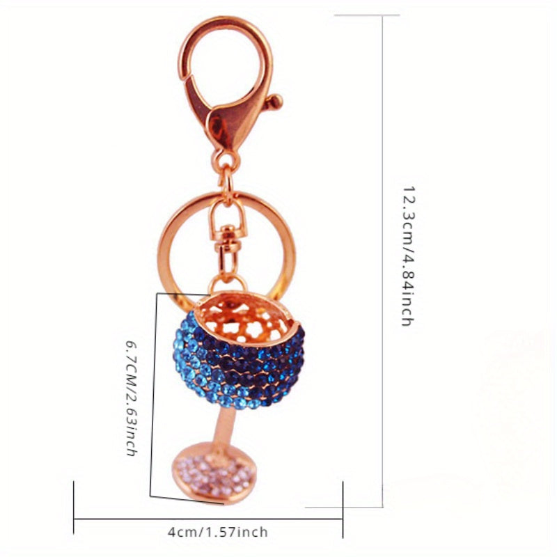 Rhinestone Water Cup Keychain Metal Key Chain Keyring Pendant