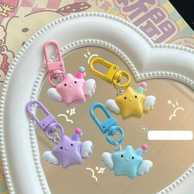 Mini Stars Pentagram Wings Keychain Couple Key Chain Keyring Pendant