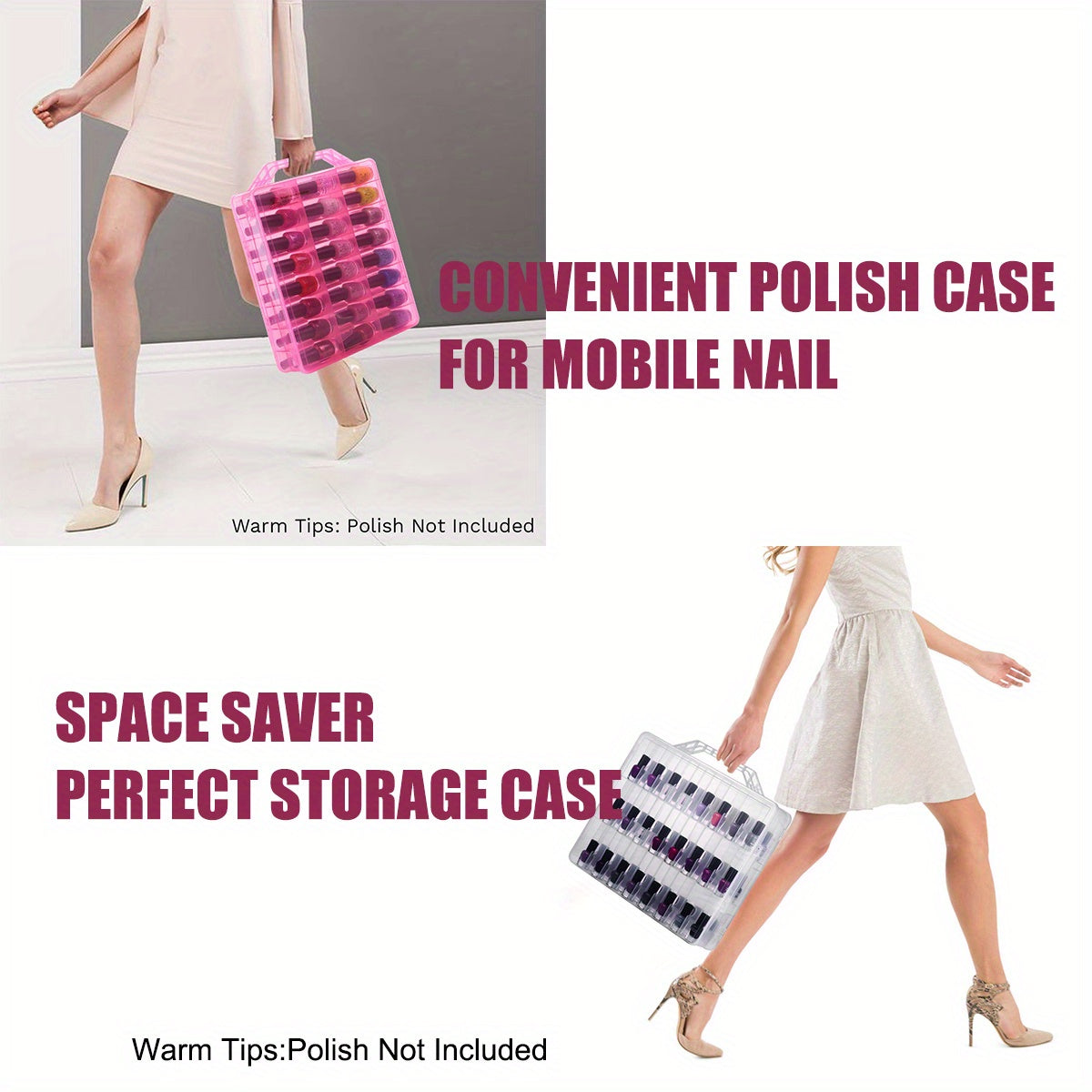 48-Bottle Nail Polish Holder Organizer Adjustable Dividers Space Saver Case