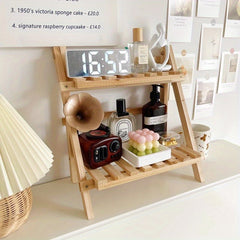 13.7 inch 2-Layer Desktop Storage Rack Solid Wood Organizer