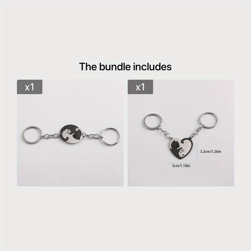 Heart Shaped Cat Keychain for Couples Cartoon Design