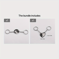 Heart Shaped Cat Keychain for Couples Cartoon Design