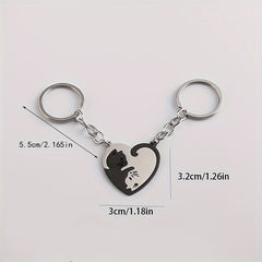 Heart Shaped Cat Keychain for Couples Cartoon Design