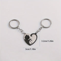 Heart Shaped Cat Keychain for Couples Cartoon Design