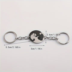 Heart Shaped Cat Keychain for Couples Cartoon Design