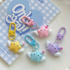 Mini Stars Pentagram Wings Keychain Couple Key Chain Keyring Pendant