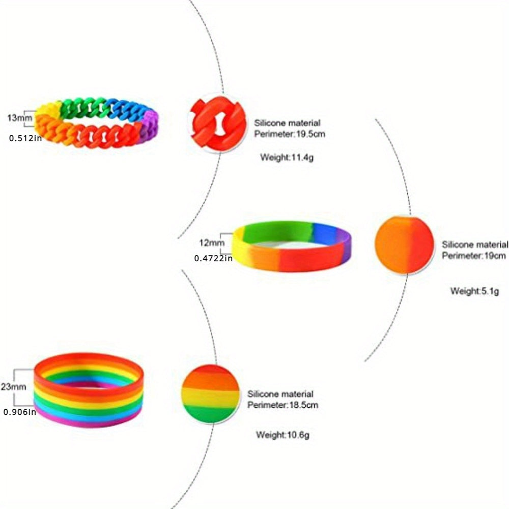 Rainbow Silicone Bracelet Stretch Wristband for Party & Sports Teams