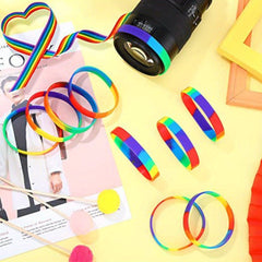 Rainbow Silicone Bracelet Stretch Wristband for Party & Sports Teams