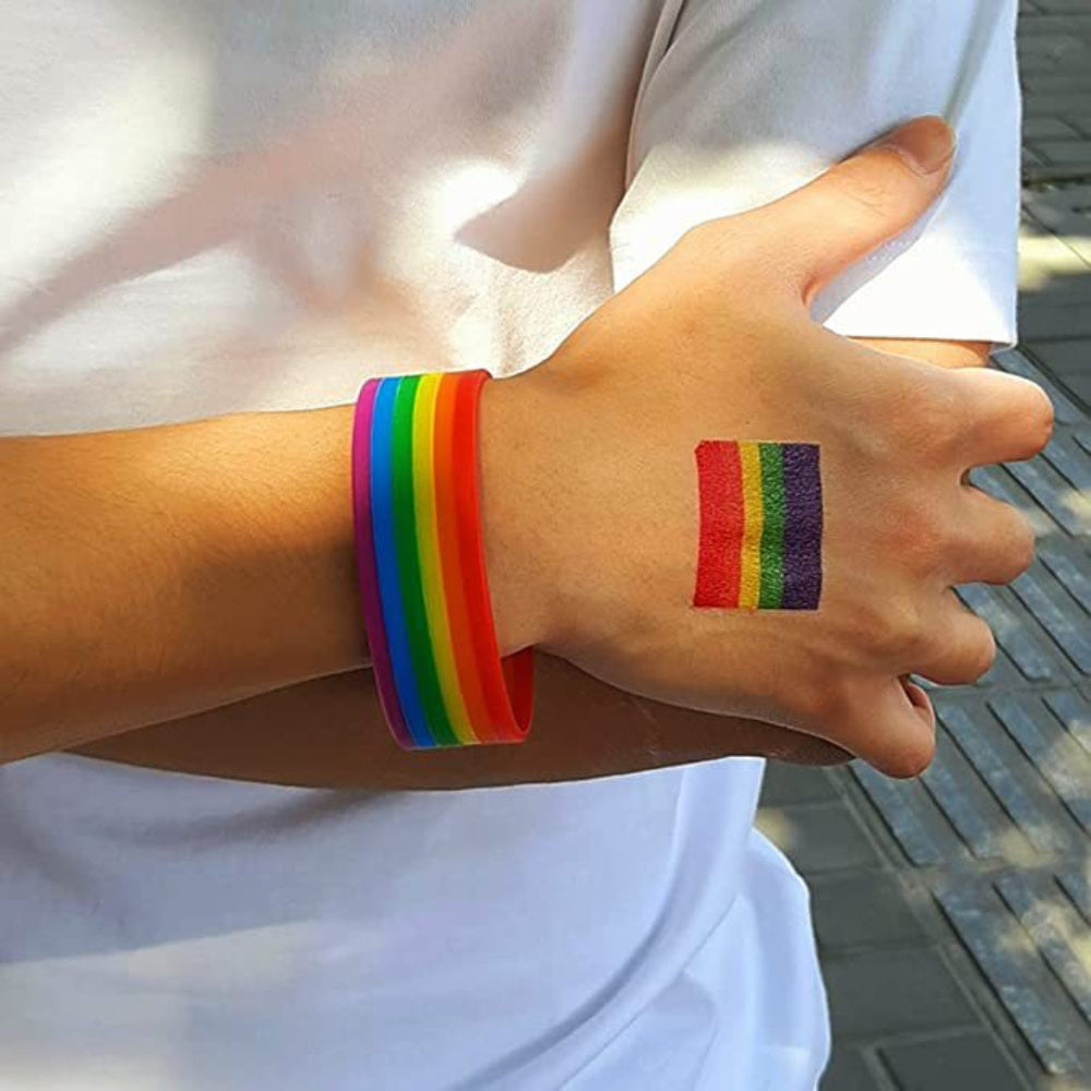 Rainbow Silicone Bracelet Stretch Wristband for Party & Sports Teams