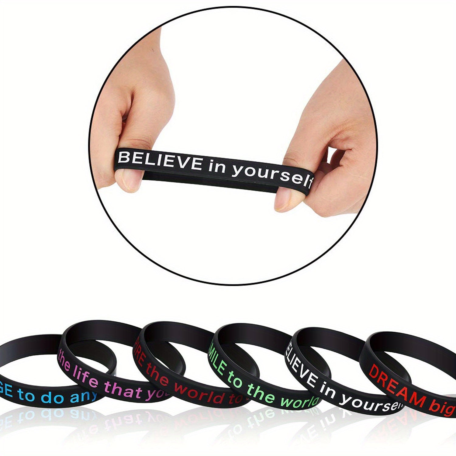 12 Pcs Inspirational Slogan Silicone Bracelet Set 20 32x1 22 Cm