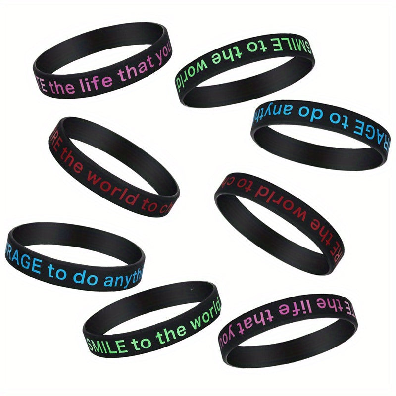 12 Pcs Inspirational Slogan Silicone Bracelet Set 20 32x1 22 Cm