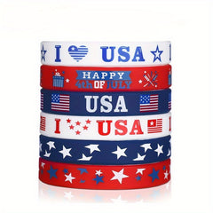 18pcs Love Star Spangled Banner Rubber Wrist Band Printed Silicone Bracelet