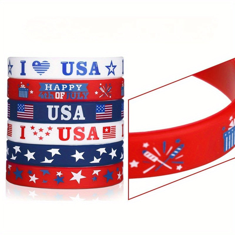 18pcs Love Star Spangled Banner Rubber Wrist Band Printed Silicone Bracelet