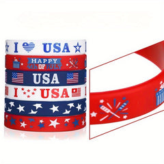 18pcs Love Star Spangled Banner Rubber Wrist Band Printed Silicone Bracelet
