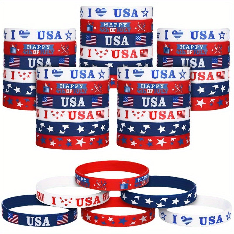 18pcs Love Star Spangled Banner Rubber Wrist Band Printed Silicone Bracelet