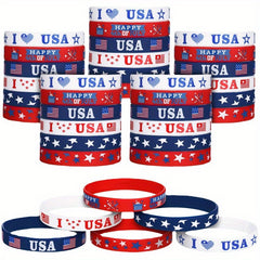 18pcs Love Star Spangled Banner Rubber Wrist Band Printed Silicone Bracelet