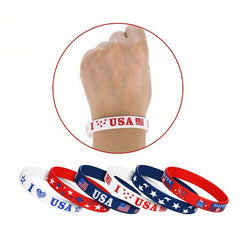 18pcs Love Star Spangled Banner Rubber Wrist Band Printed Silicone Bracelet