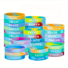 18 Pcs Rainbow Silicone Bracelet with Inspirational Quotes Stretch Wristband