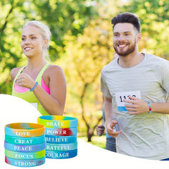 18 Pcs Rainbow Silicone Bracelet with Inspirational Quotes Stretch Wristband