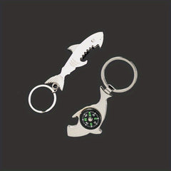 Metal Shark Keychain Compass Bottle Opener Outdoor Camping Hiking