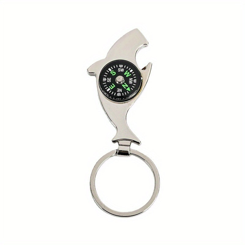Metal Shark Keychain Compass Bottle Opener Outdoor Camping Hiking