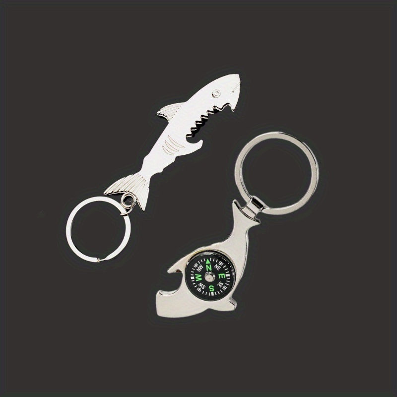 Metal Shark Keychain Compass Bottle Opener Outdoor Camping Hiking
