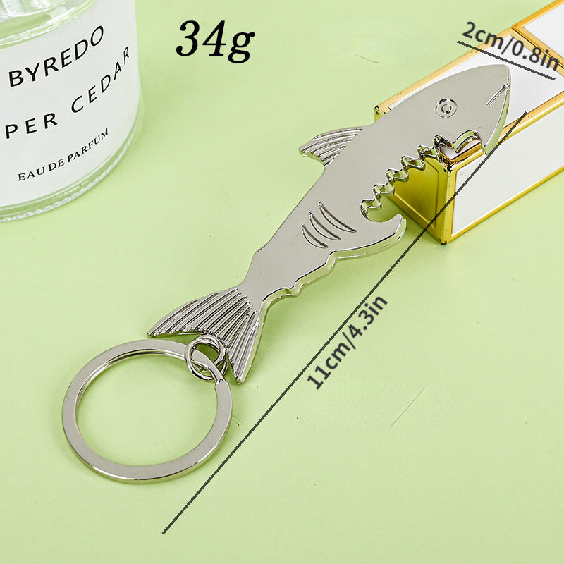 Metal Shark Keychain Compass Bottle Opener Outdoor Camping Hiking