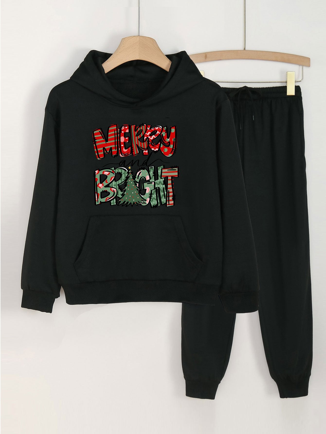 2pcs Christmas Letter Hoodies Jogger Pants Girls Set Spring Fall