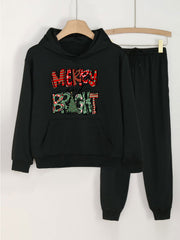 2pcs Christmas Letter Hoodies Jogger Pants Girls Set Spring Fall