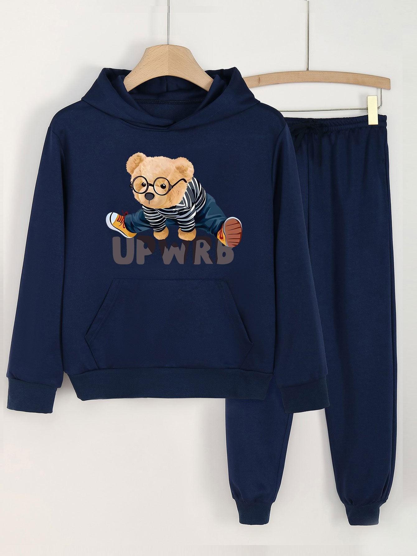 2pcs Dance Bear Graphic Hoodies And Jogger Pants Set For Girls