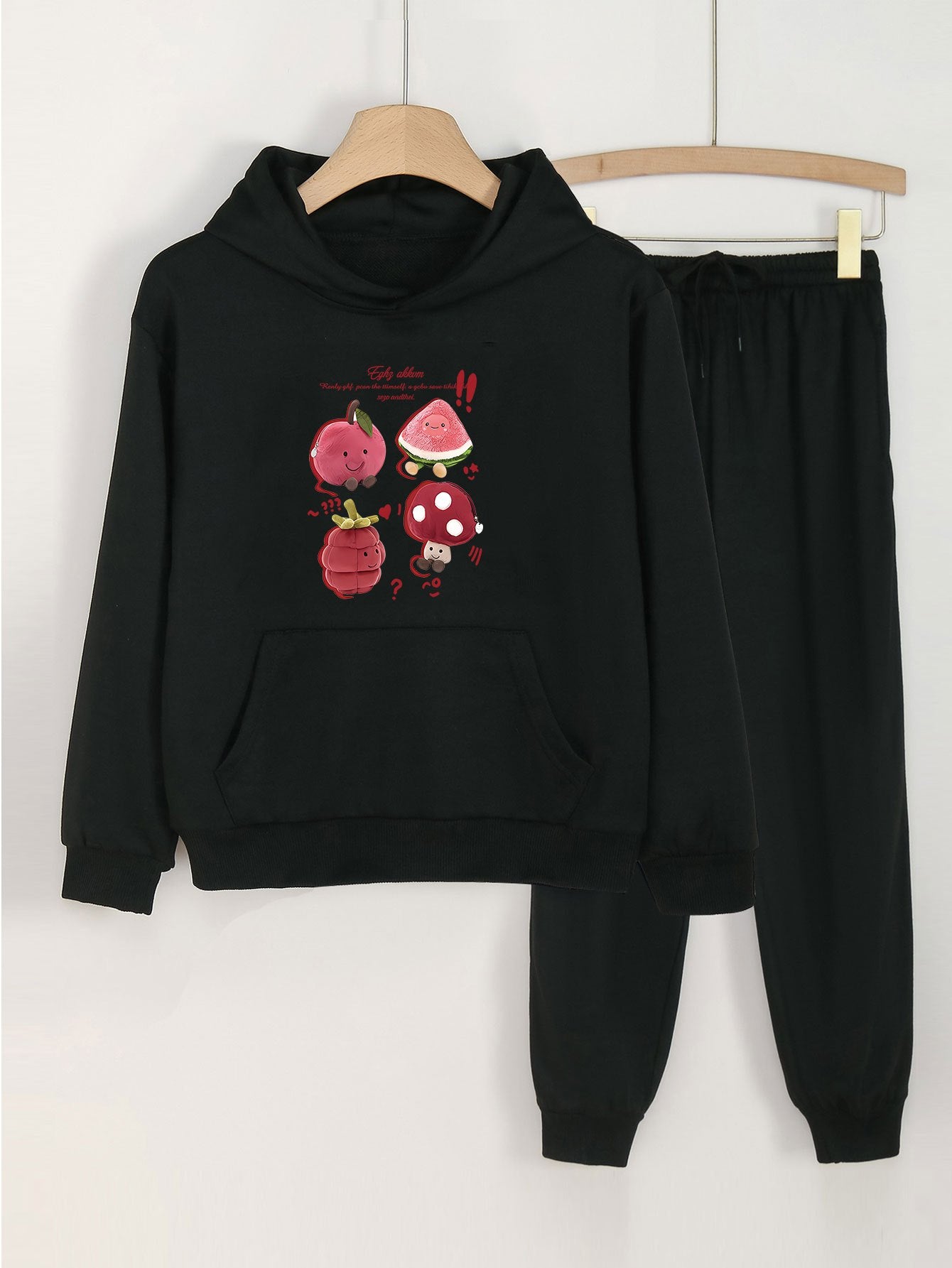 2pcs Fruit Graphic Hoodies & Jogger Pants Set for Girls Spring Fall Sports