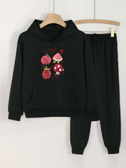 2pcs Fruit Graphic Hoodies & Jogger Pants Set for Girls Spring Fall Sports