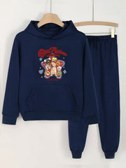 2pcs Sweet Puppy Hoodies & Jogger Pants Set For Girls