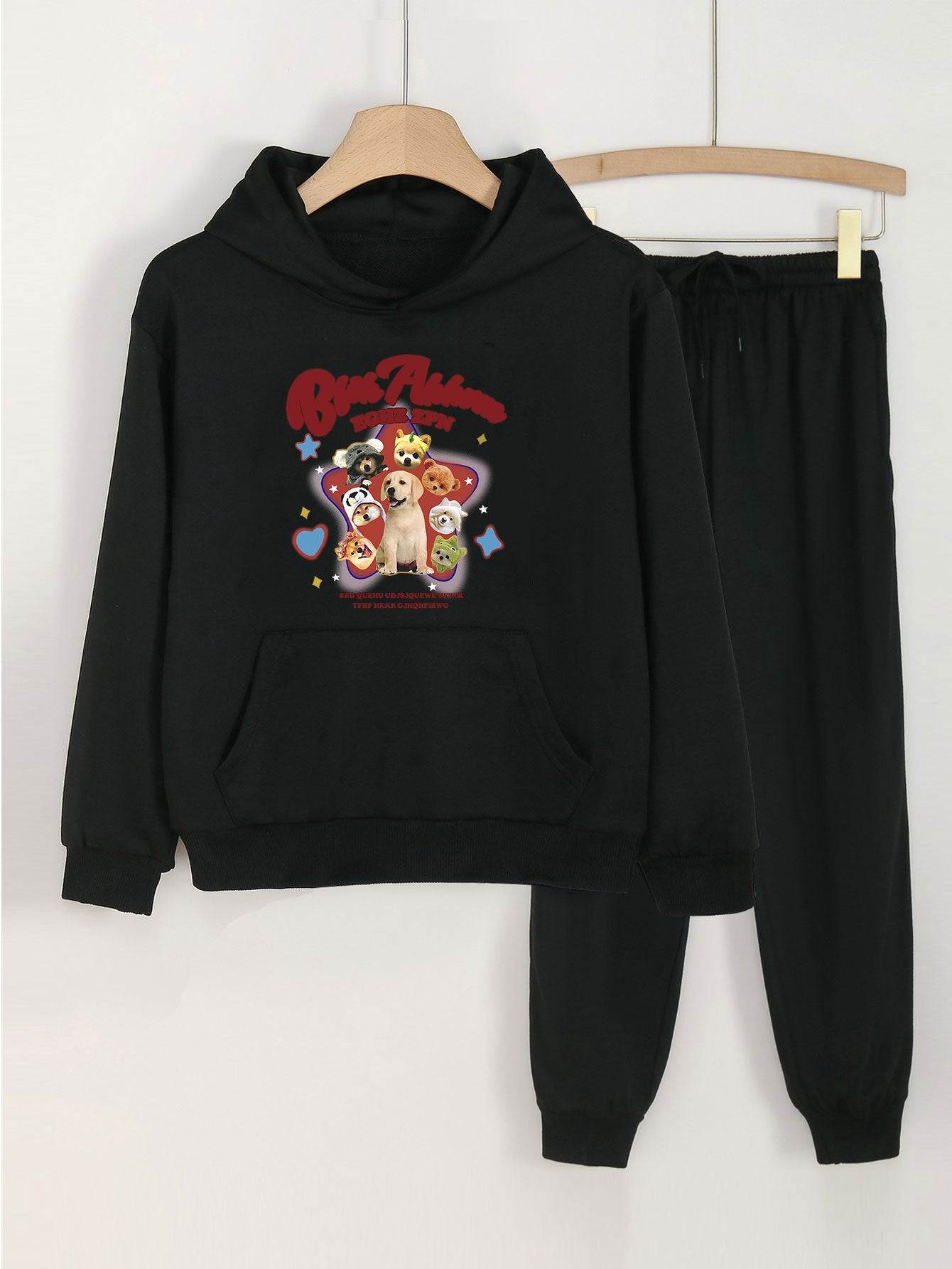 2pcs Sweet Puppy Hoodies & Jogger Pants Set For Girls