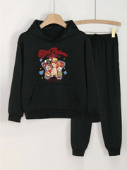 2pcs Sweet Puppy Hoodies & Jogger Pants Set For Girls