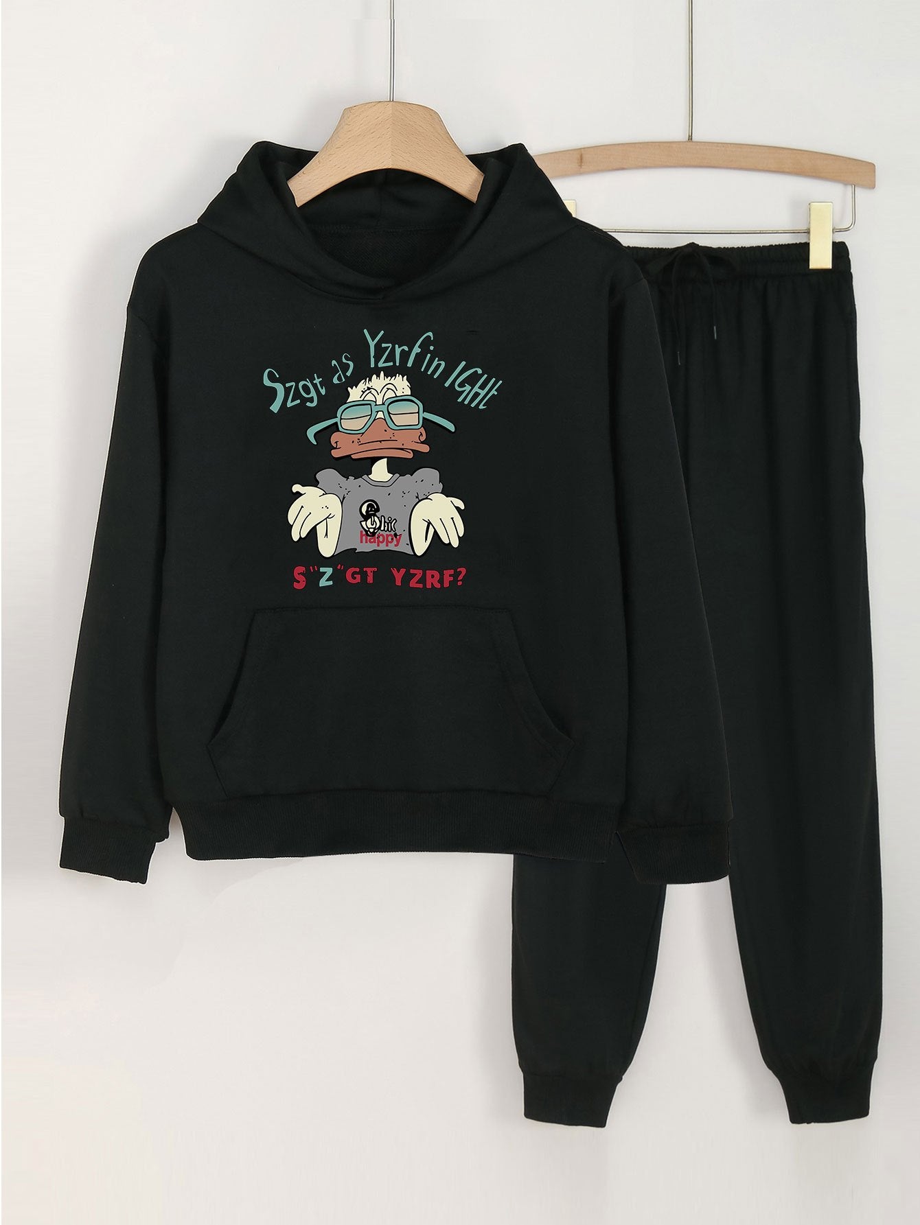 Duck Graphic Hoodies & Jogger Pants Set for Girls