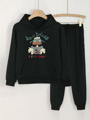 Duck Graphic Hoodies & Jogger Pants Set for Girls