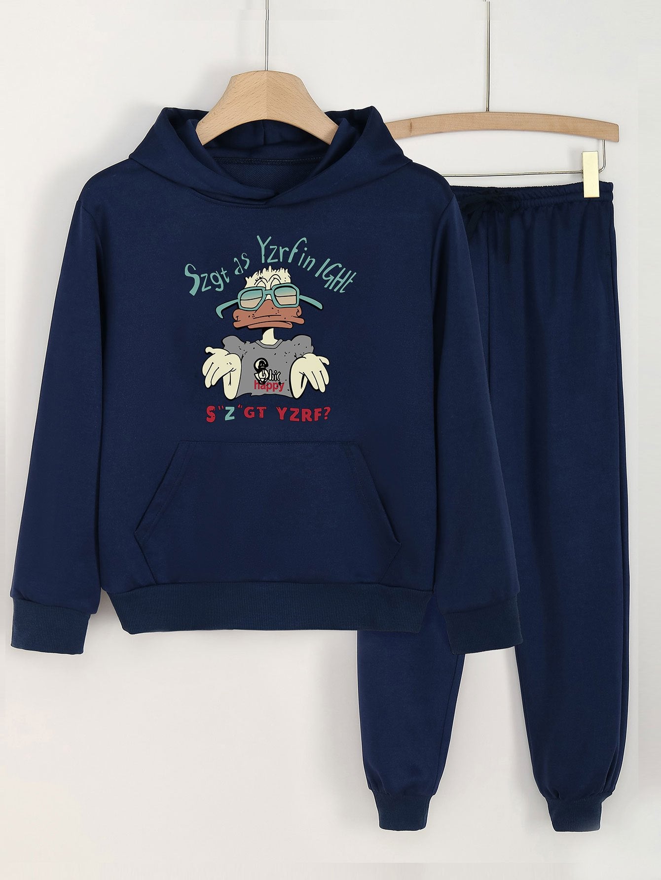 Duck Graphic Hoodies & Jogger Pants Set for Girls