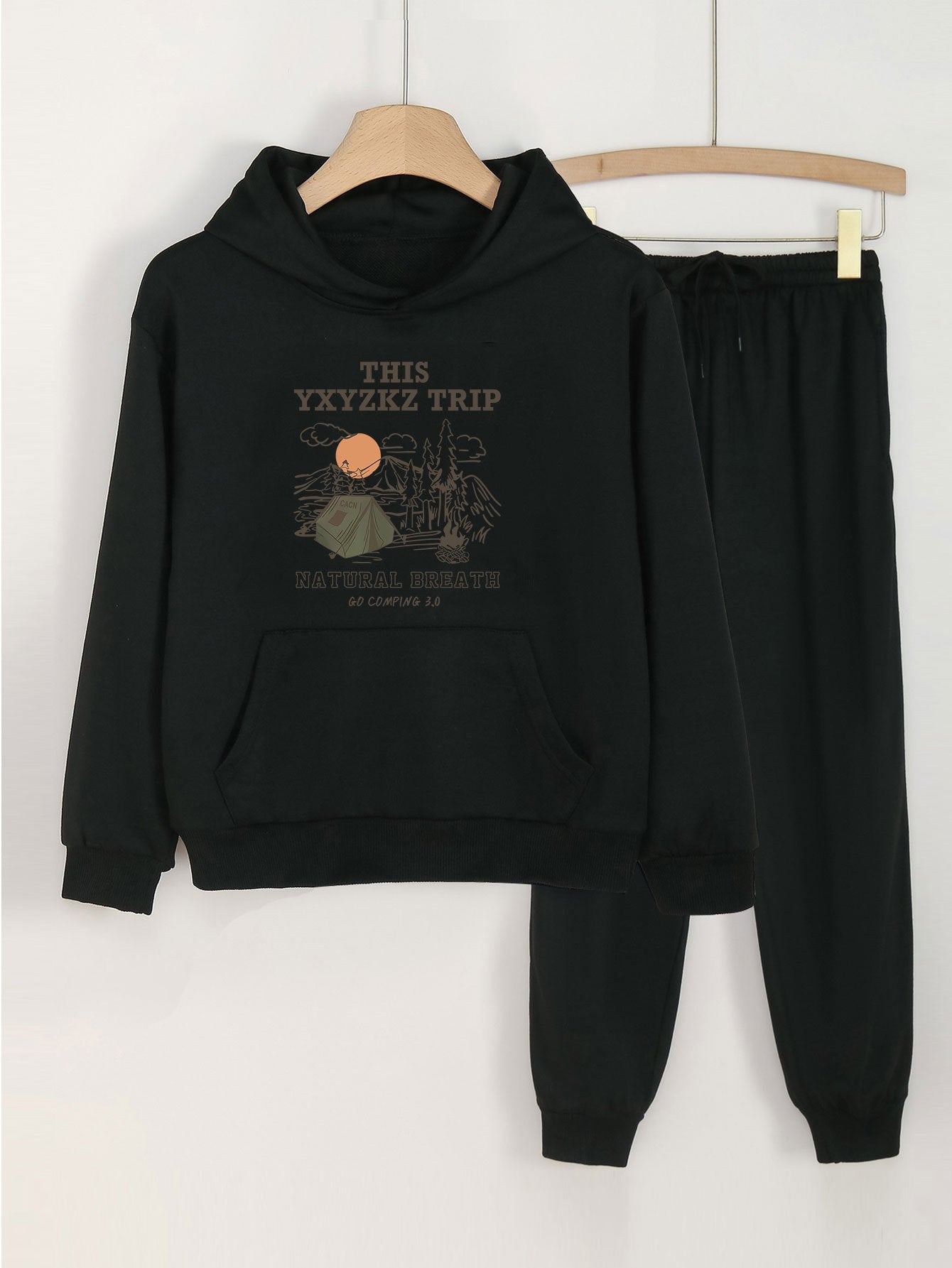 2pcs Camping Trip Hoodie Jogger Pants Set for Girls
